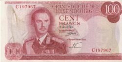 Luxemburgo LUX-P-56, 100 Fcos., 15-Julio-1970, Nº C197967, Look Scand, XF