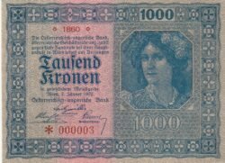 Alemania GER-P-78(1), 1.000,- Kronen, Nº.-*000003 muy bajo, 2-1-1922, aUNC