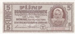 Ucrania, UKR-P-51, 5 Karbowanez, 1942, Nº 57-0909047, aUNC