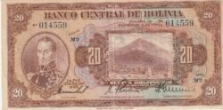 Bolivia BOL-P-122a(9), 20 Bolivianos, 1928, Nº 014559, Look Scand, Very Fine
