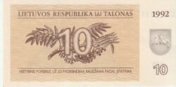 Lithuania LTH-P-40, 10 Talonas, 1992, UNC