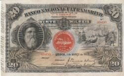 Santo Tomé & Principe STP-P-11b, 20.000 Reis, 1-Marzo-1909, Nº 00490, Look Scand,  Fine