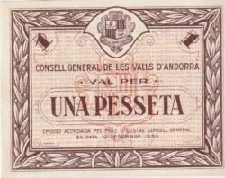 Andorra ADR-P-6, 1 Pta., 1936, Look Scand, Nº 12124, UNC
