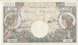 Francia FRA-P-96c, 1.000 Fcos., Nº.090478082, 6-Julio-1944, Look Scand, UNC
