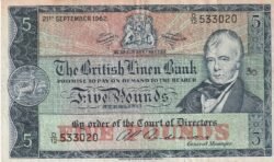 Escocia SCL-P-167a, 5 Pounds, 1962, Look Scand, Nº 533020, VF+