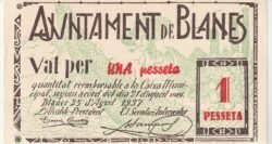 España, Billete Local de BLANES, 1 Pta., 1937, Nº 025226, Look Scand, aUNC
