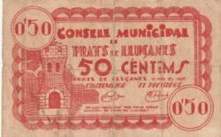 España, Billete Local de PRATS DE LUCANES, 50 Ctmos., 1937, Nº 1412, Look Scand, Fine