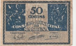 España, Billete Local de MANRESA, 50 Ctmos., 1937, Nº C-128410, Look Scand, Very Fine