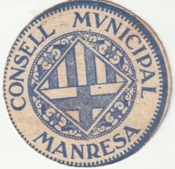 España, Billete Local de MANRESA, 15 Ctmos., 1937, Look Scand, XF