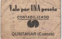 España, Billete Local de QUINTANAR (CUENCA), Vale por 1 Pta. Uniface, Nº 00444, Cartón,  Fine+