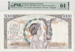Francia FRA-P-97b, 5.000 Fcos., 1939, Nº Y.237019, Graduado PMG-64,
