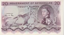 Seychelles SYC-P-16c, 20 Rupees, ND-1974, Nº A/1-310602, Look Scand, XF
