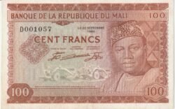 Malí MLI-P-7, 100 Fcos., Nº.- D001057, 22-Sept.-1960,  Look Scand, XF+