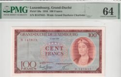Luxemburgo LUX-P-50a, 100 Fcos., 1956, Gran Duquesa Carlota, Graduado PMG-64