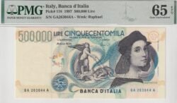 Italia ITA-P-118, 500.000 Lire, Nº.- GA263044A, Graduación PMG-65