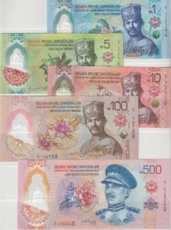 Brunei BRU-P-W41/W45, 1-5-10-100-500 $, Serie Completa, Polímero, UNC