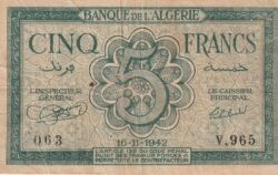 Argelia ALG-P-91, 5 Fcos., 1942, Look Scand, Very Fine