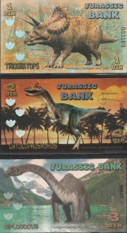 EMISIÓN DINOSAURIOS, JURASSIC BANK, 1ª SERIE (1-2-3 DIN)