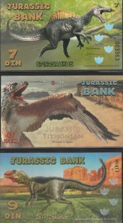 EMISIÓN DINOSAURIOS, JURASSIC BANK, 3ª SERIE (7-8-9 DIN)