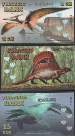 EMISIÓN DINOSAURIOS, JURASSIC BANK, 5ª SERIE (13-14-15 DIN)