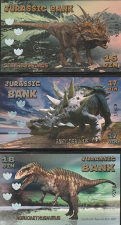 EMISIÓN DINOSAURIOS, JURASSIC BANK, 6ª SERIE (16-17-18 DIN)