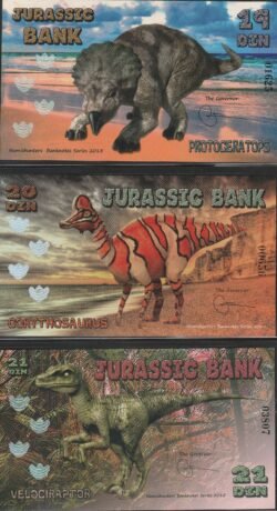 EMISIÓN DINOSAURIOS, JURASSIC BANK, 7ª SERIE (19-20-21 DIN)