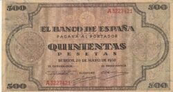 España ESP-P-114, 500 Ptas., Serie A3227421, 1938, Look Scand, Very Fine