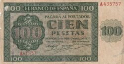España ESP-P-101, 100 Ptas., 21-Noviembre-1936, Nº A435757, Look Scand, F+
