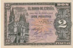España ESP-P-109 (Guerra-449), 2 Ptas, Nº E5667665, Look Scand, aUNC