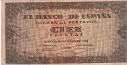 España ESP-P-113a(Guerra-485), 100 Ptas., Burgos, Nº D7482090, 20-Mayo-1938, Serie D, Look Scand, VF+