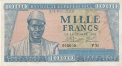 Guinea GUI-P-9, 1.000 Fcos., Nº.- 068000, 2-10-1958, Look Scand, XF+