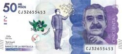 Colombia COL-P-462(21), 50.000 Colones, 27-Julio-2021, Gabriel García Márquez, UNC