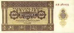 Croacia CRO-9, 20 Kuna, 1944, UNC