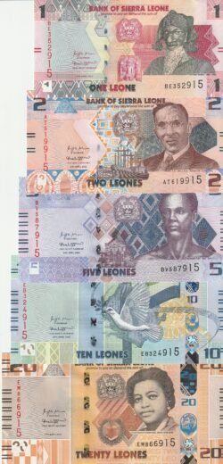 Sierra Leona SLN-P-W34/W38, Set 5 valores, 1-2-5-10 y 20 leones, 2022, Misma Numeración, UNC