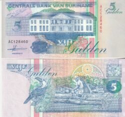 Suriname SRM-P-136a, 5 Gulden, 9-Julio-1991, UNC