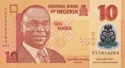Nigeria NIG-P-39m(22), 10 Naira, 2022, Polímero, UNC