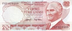 Turquia TUQ-P-187a(2), 20 Lira, 1970, UNC