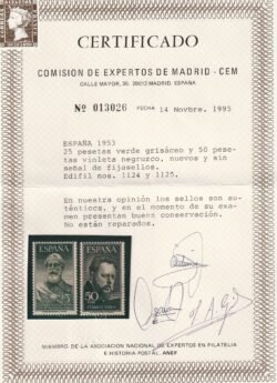 España, Pareja de Legazpi y Sorolla (Edifil nº 1124 y 1125), Perfectos, Sin señal de fijasellos,