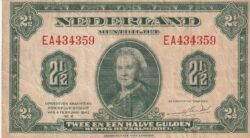 Holanda- NET-P-65, 2,50 Gulden, 1943, Nº EA434359, Look Scand, VF+