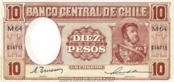 Chile CHL-P-111(2), 10 Pesos, ND-1947/58, UNC