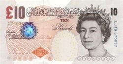 Inglaterra GBT-P-389e, 10 Pounds, ND-2000, Nº MB44190525, Sig.: V. Cleland, XF