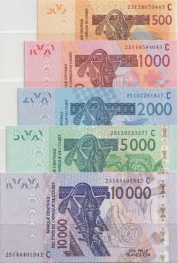 West Africa States(Burkina Faso-Alto Volta) BKN-P-315C/319C(25), 2025, Set 5 val., UNC
