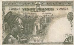 Congo Belga BCN-P-15F, 20 Fcos., 10-Diciembre-1953, Nº.- G996698, Look Scand, XF