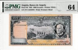 Angola ANG-P-96, 1000 Escudos, 1962, Nº 2YCA022094, Américo Tomás, Graduado PMG-64, Look Scand, UNC