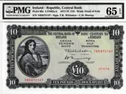 Irlanda IRL-P-66c, 10 Pound, 1971/75, PMG-65, Nº 18D872147, Look Scand, UNC