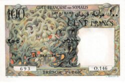 French Somaliland FSM-P-26, 100 Fcos., 1952, Nº 003638693, Look Scand, UNC