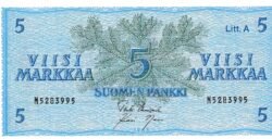 Finlandia FIN-P-103a(51), 5 Markkaa, 1963, UNC