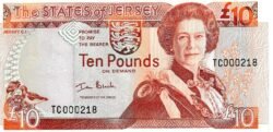 Jersey JER-P-28a, 10 Pounds, ND-2000, Numeración Muy Baja TC000218, UNC