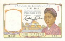 Indochina Francesa FIC-P-54b, 1 Piastre, ND-1932/49, Look Scand, XF