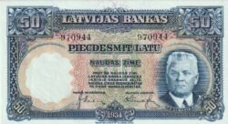 Latvia LAT-P-20, 50 Latu, 1934, Nº 970944, Look Scand, aUNC